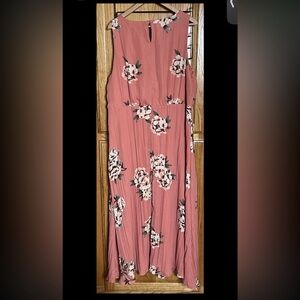NEW CJ Banks Maxi Dress Womens 18W Sleeveless Pink Floral Lined Feminine Flowy